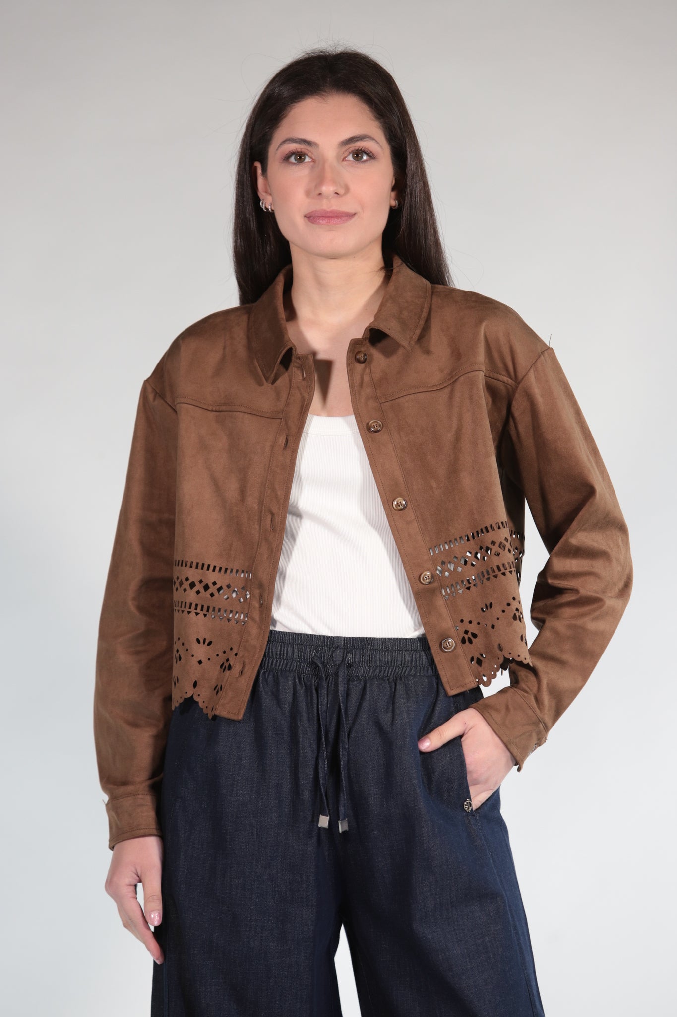 JACKET IN CAMOSCIO BROWN