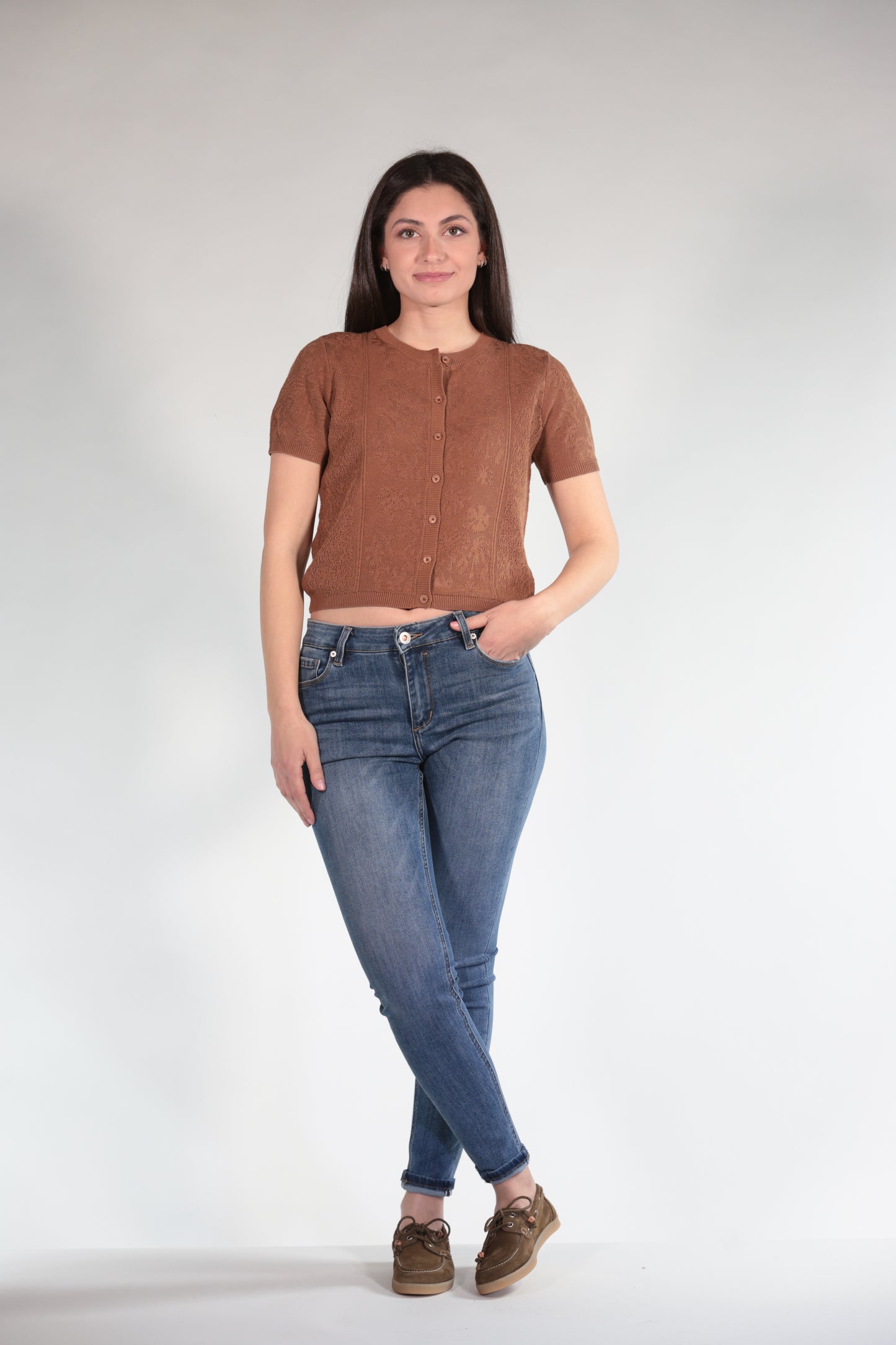AMBRA CARDIGAN IN FILO BROWN
