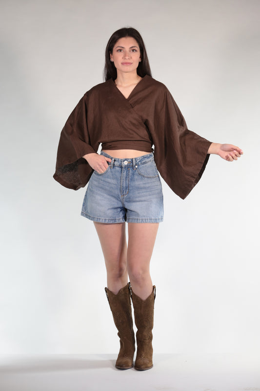 KATE CAMICIA MISTO LINO BROWN