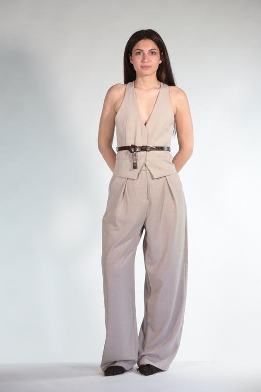 CLARISSA PANTALONE AMPIO CON PINCES BEIGE