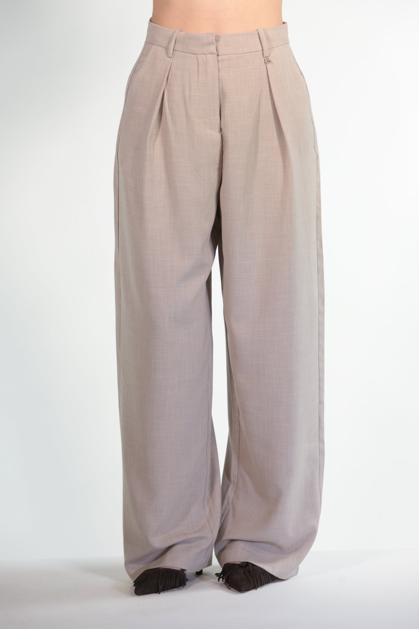 CLARISSA PANTALONE AMPIO CON PINCES BEIGE