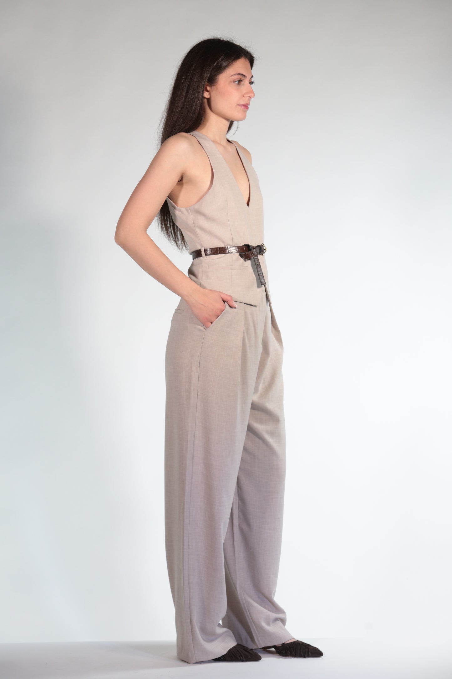CLARISSA PANTALONE AMPIO CON PINCES BEIGE