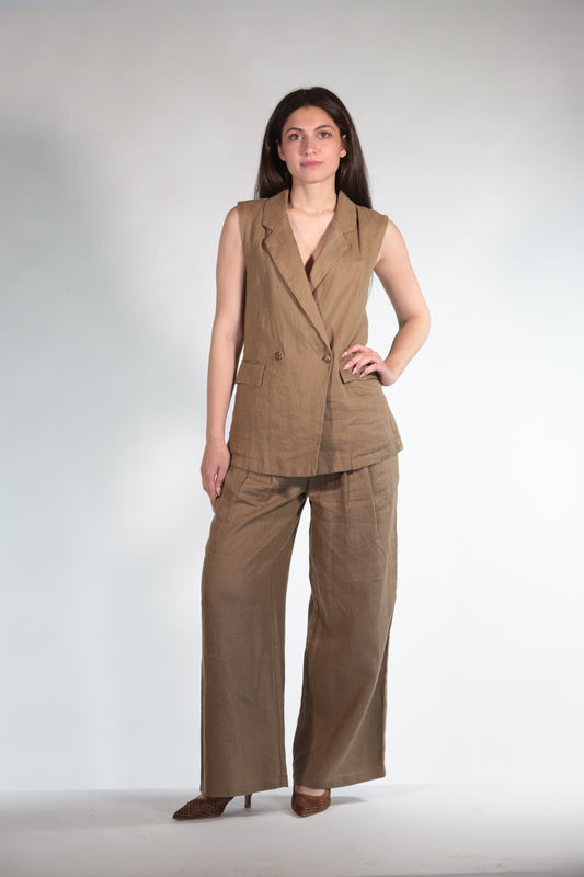ERIKA PANTAPALAZZO BROWN IN PURO LINO
