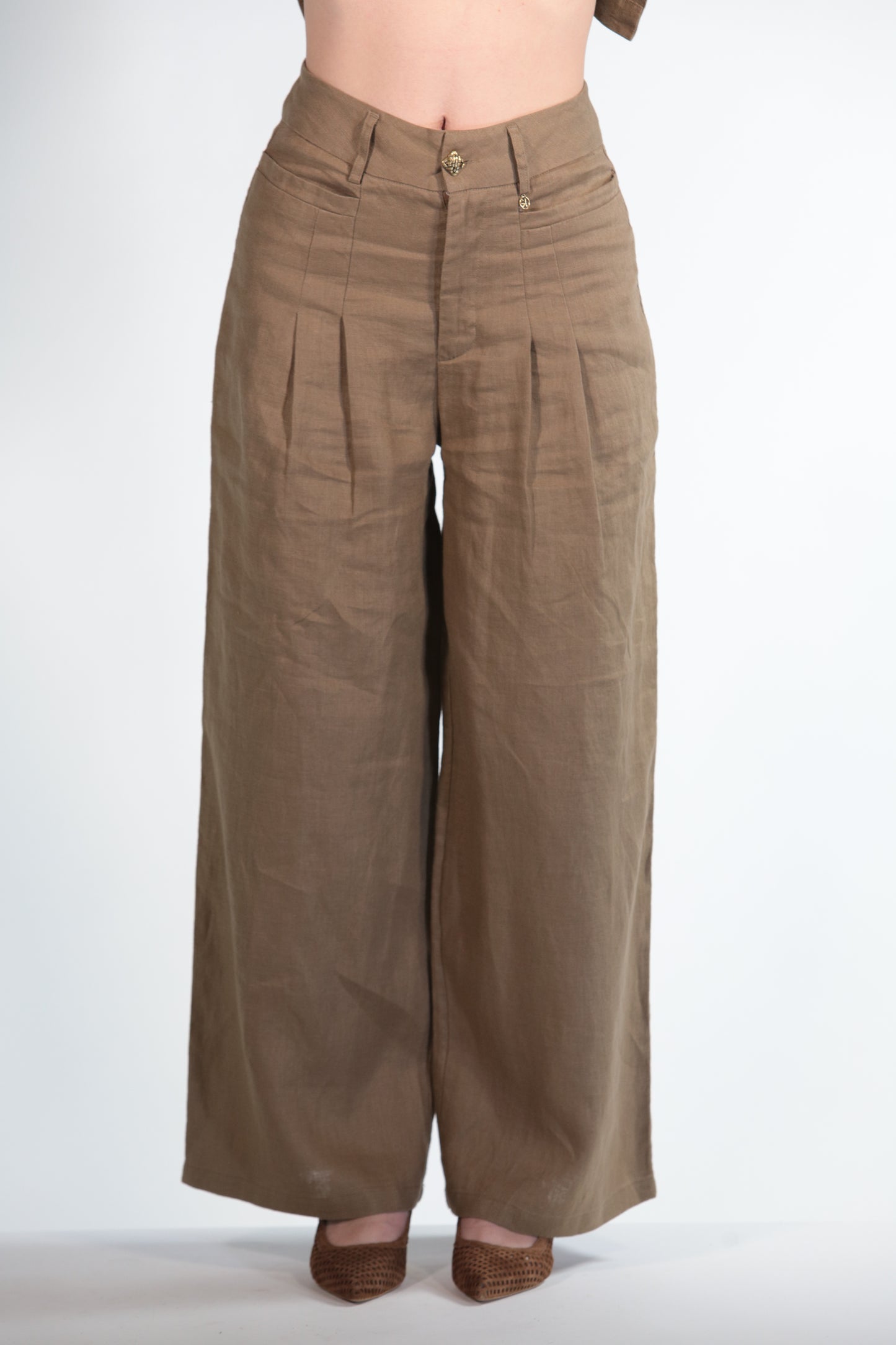 ERIKA PANTAPALAZZO BROWN IN PURO LINO