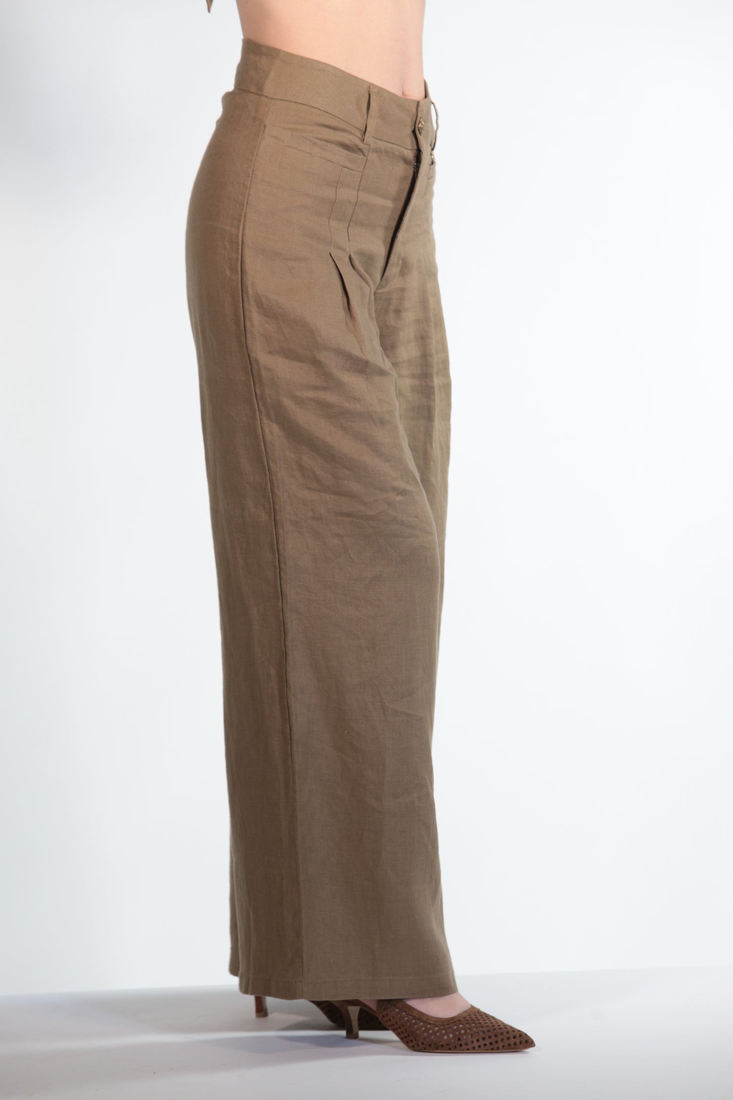 ERIKA PANTAPALAZZO BROWN IN PURO LINO
