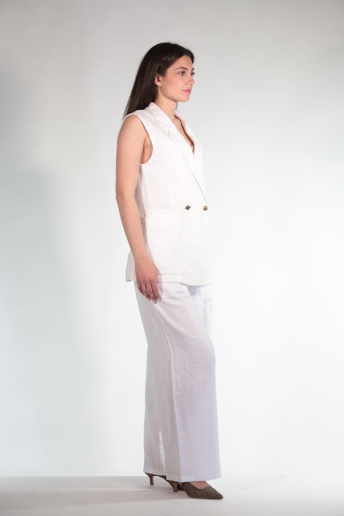 ERIKA PANTAPALAZZO WHITE IN PURO LINO