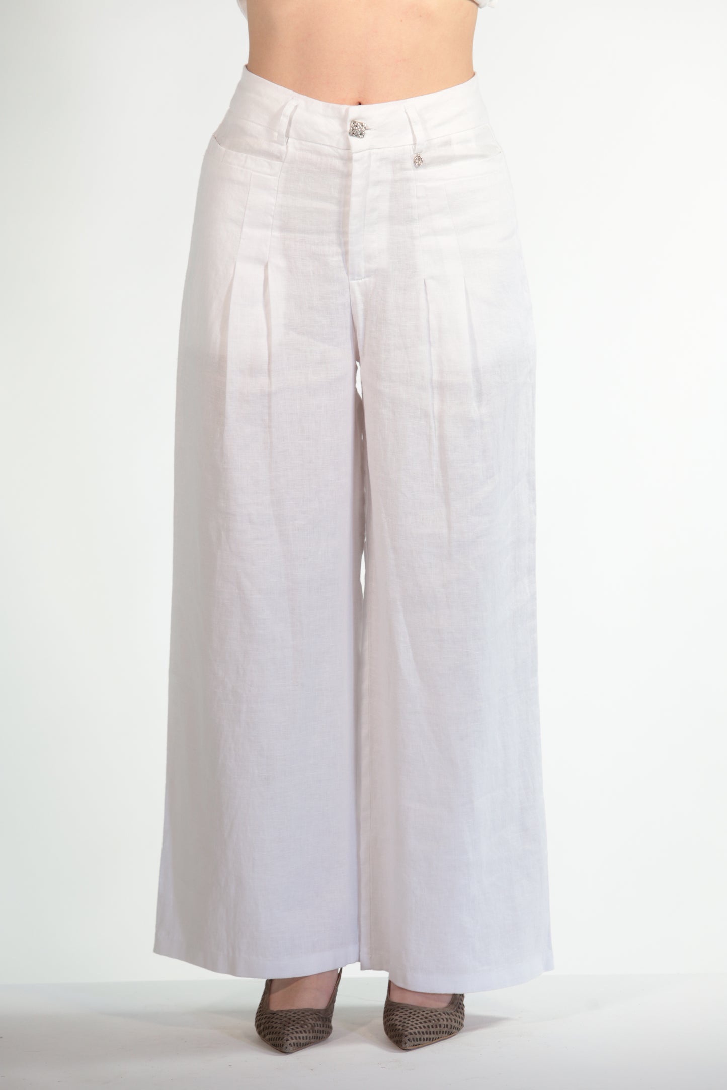 ERIKA PANTAPALAZZO WHITE IN PURO LINO