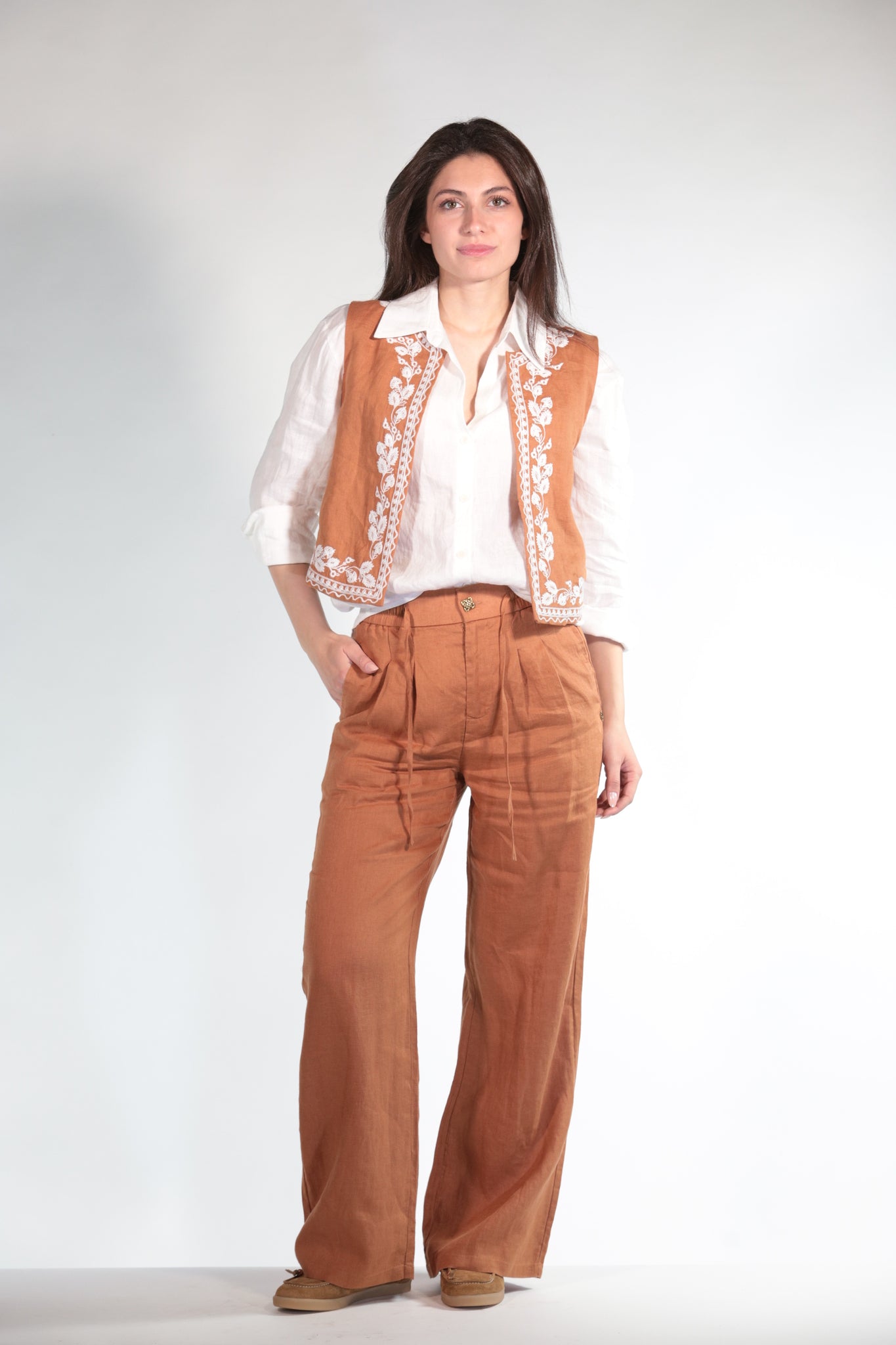 MARIKA PANTALACCIO IN PURO LINO ORANGE
