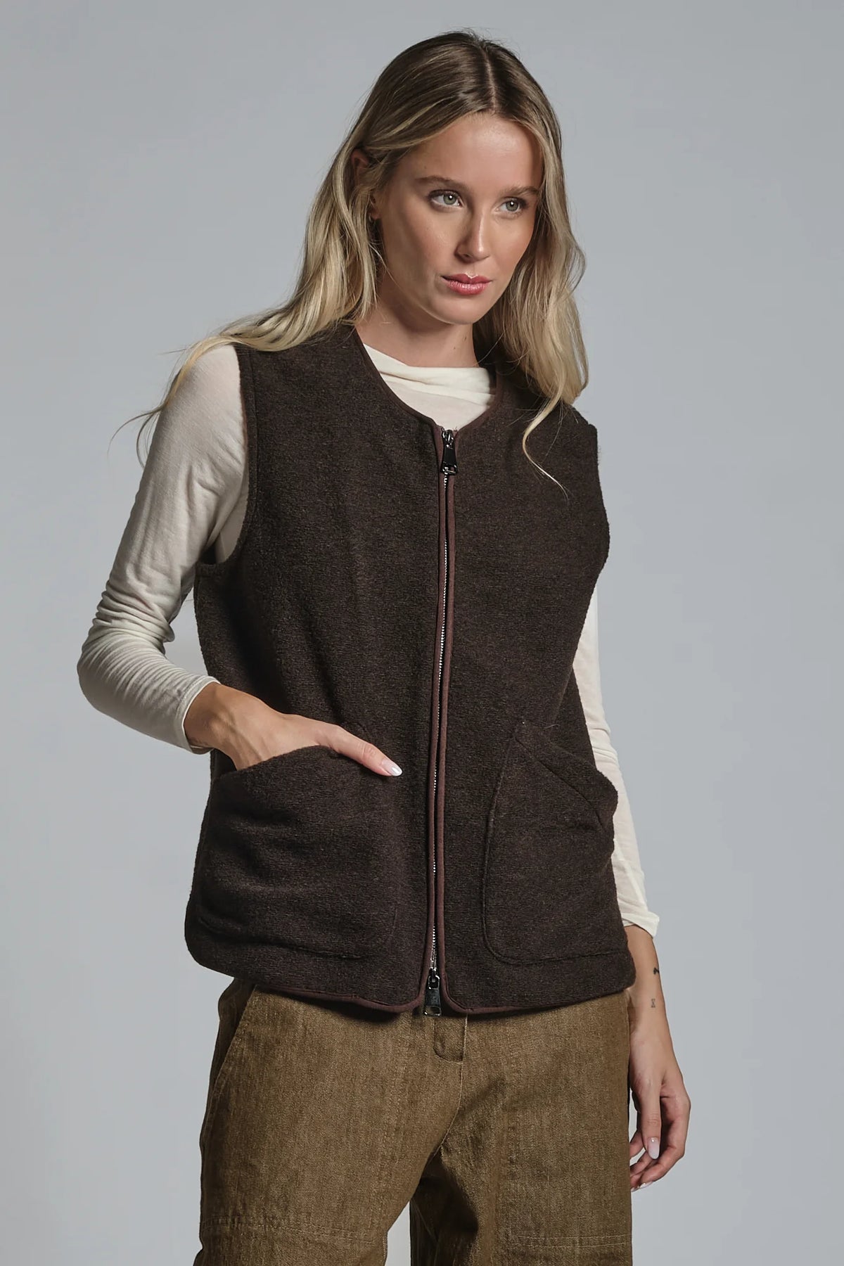 ARIANNE GILET IN LANA COTTA BROWN