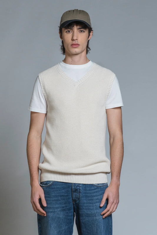 KEEGAN GILET IN COTON ECRU