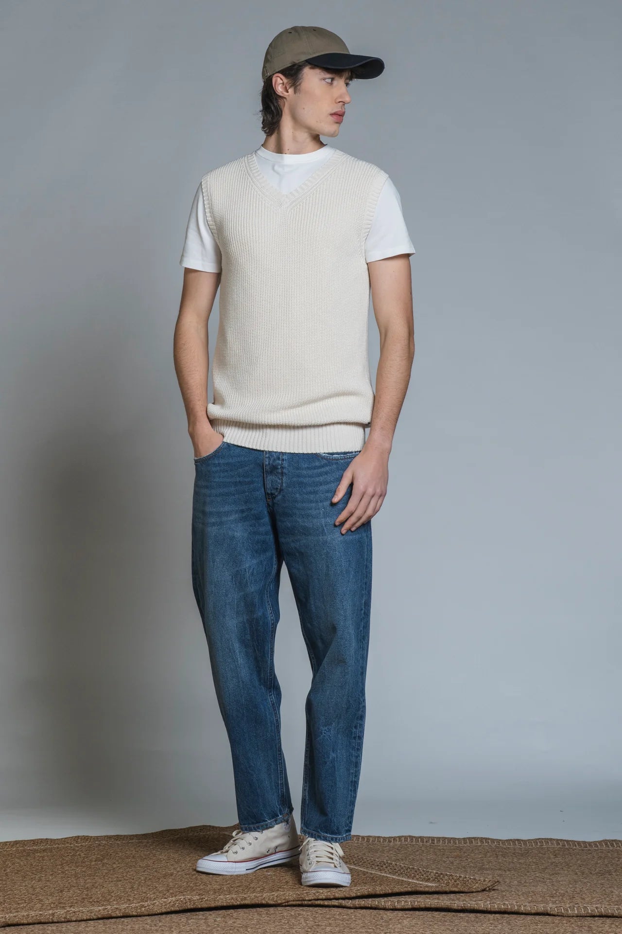 KEEGAN GILET IN COTON ECRU