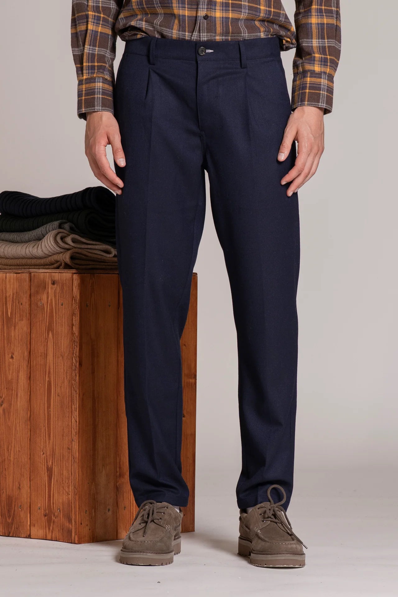 MIHARA CHINO LONG MIXED VISCOSA NAVY