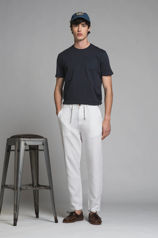 MILES PANTALACCIO IN COTONE DOBBY OFF-WHITE