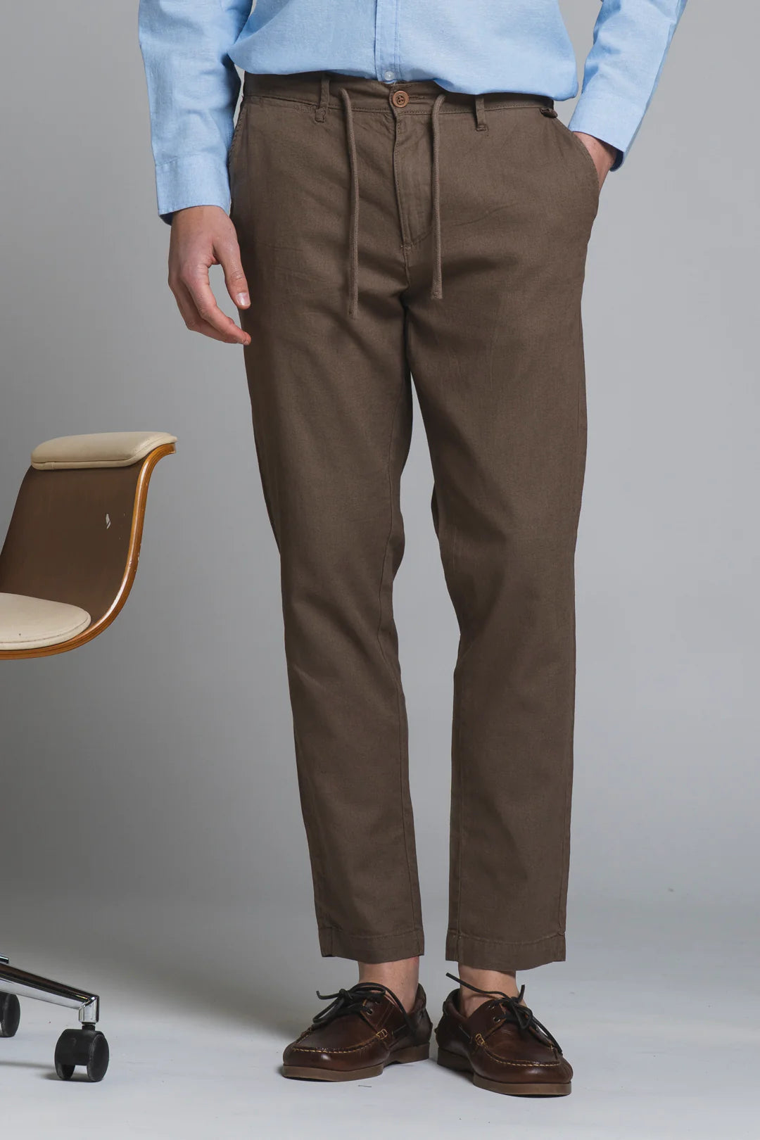 MILES PANTALACCIO IN MISTO LINO CHOCCOLATE