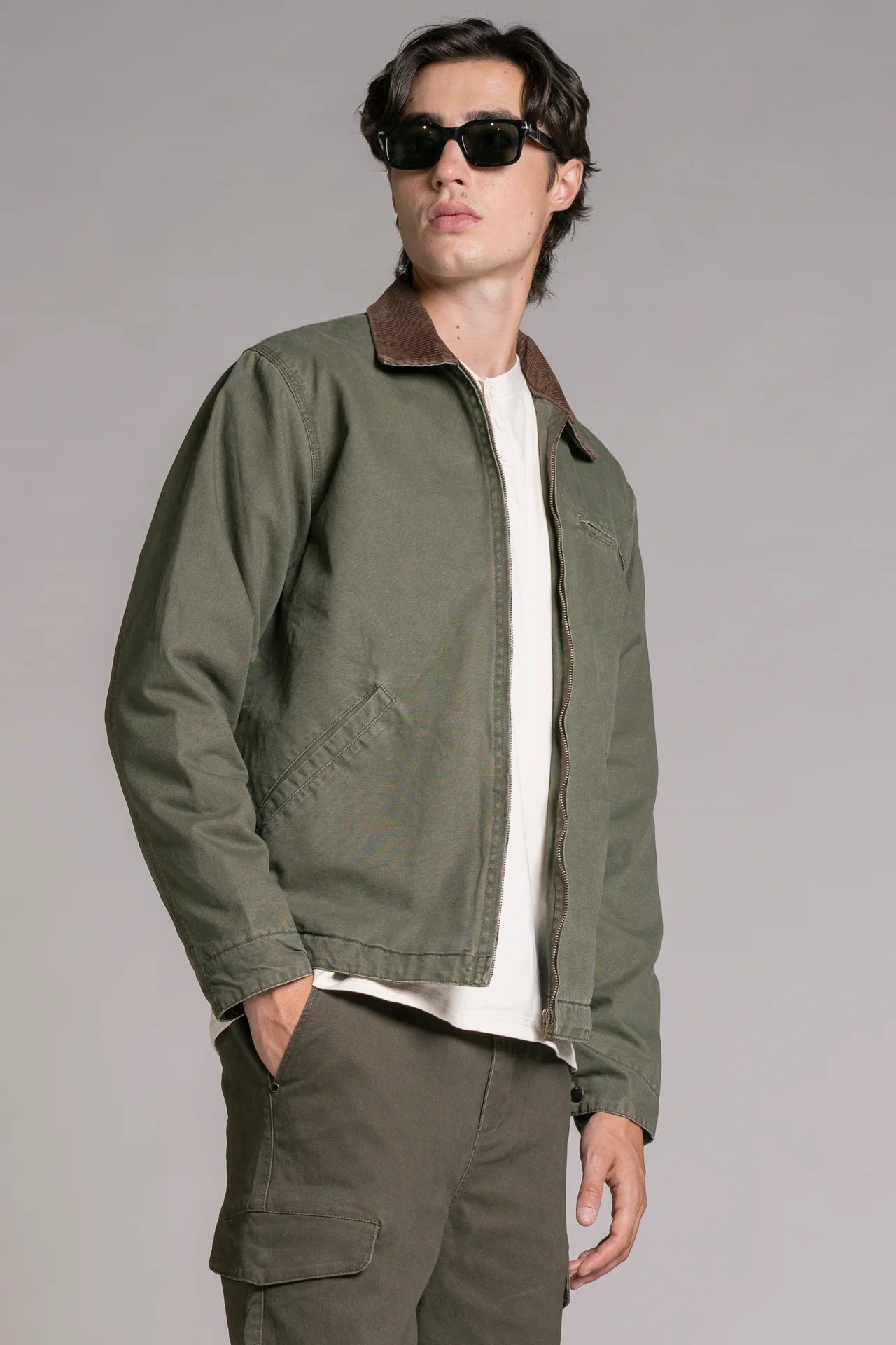 ORION SPITFIRE JACKET IN CANVAS MILITARY GREEN