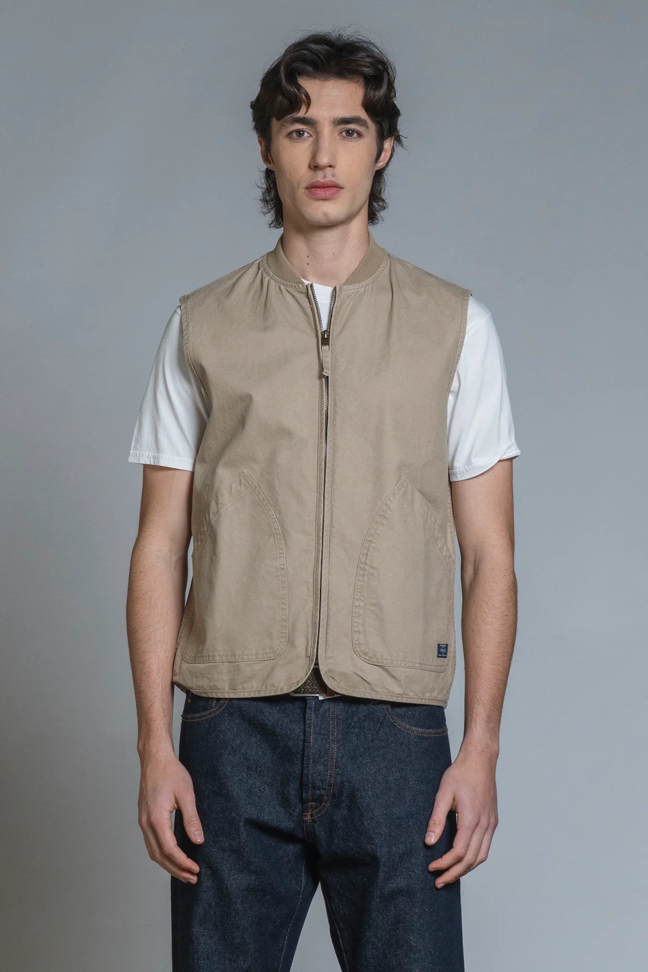 TERRY GILET ZIP COTTON SLUB DESERT