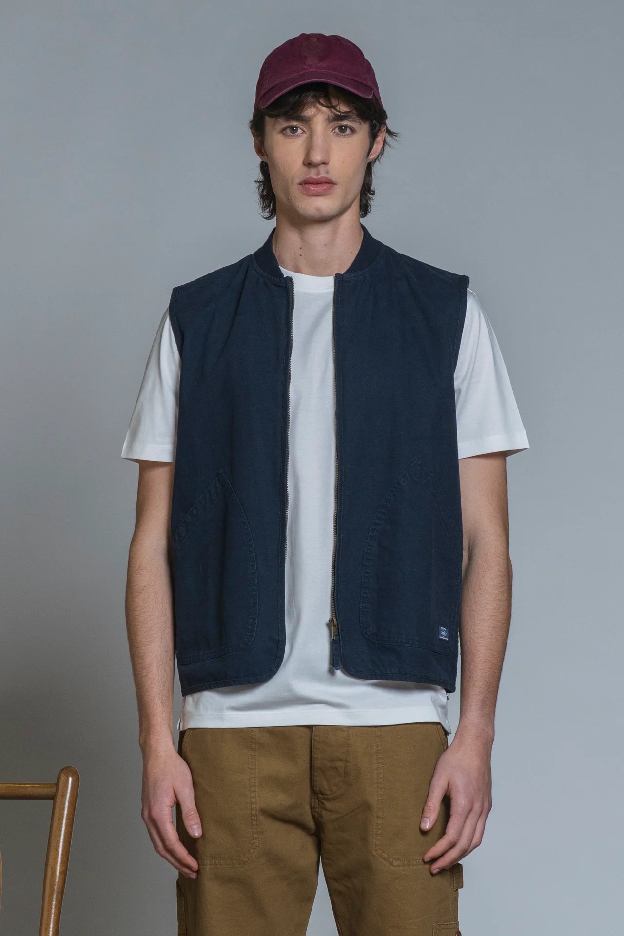 TERRY GILET ZIP COTTON SLUB NAVY