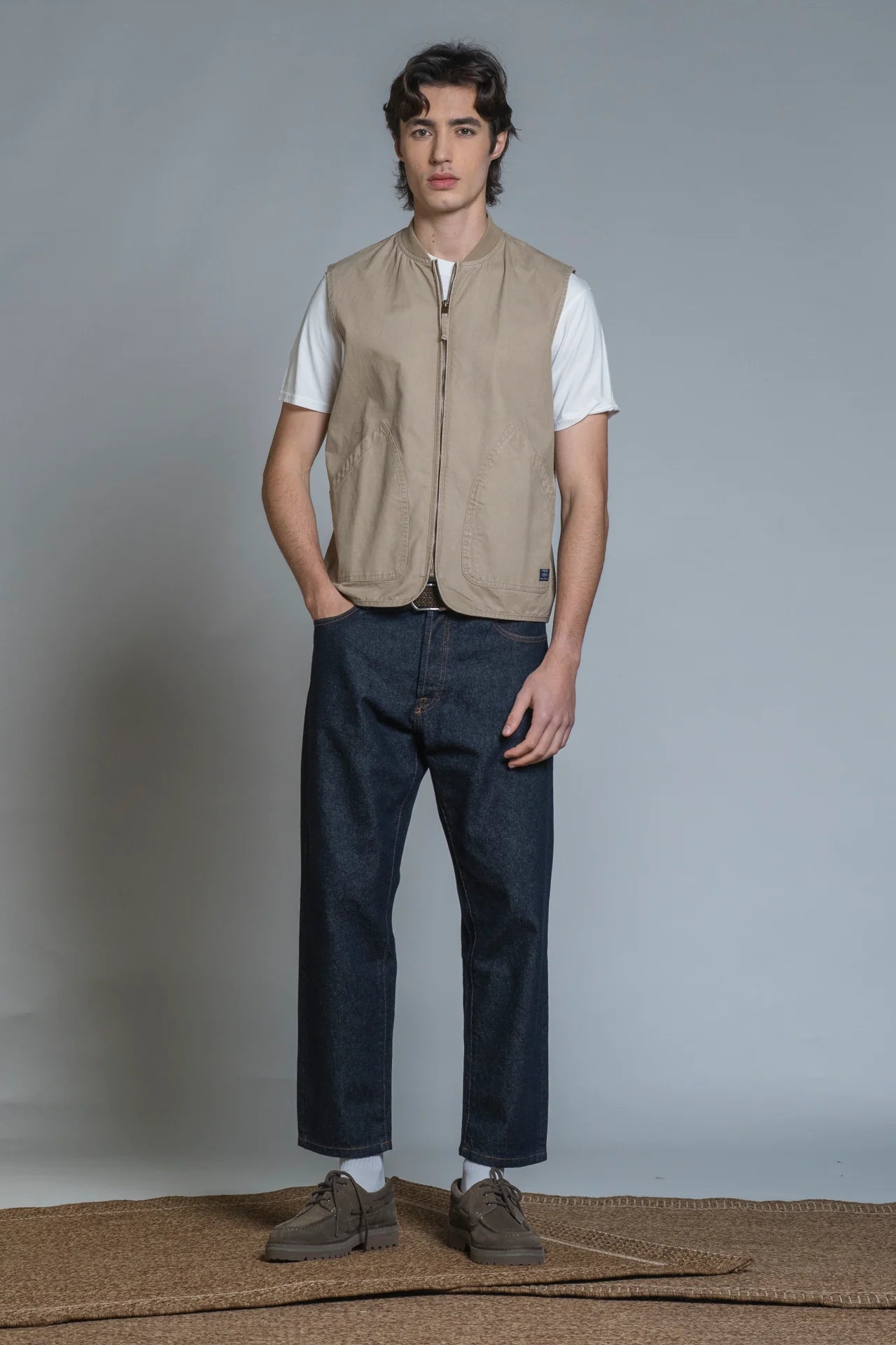 TERRY GILET ZIP COTTON SLUB DESERT