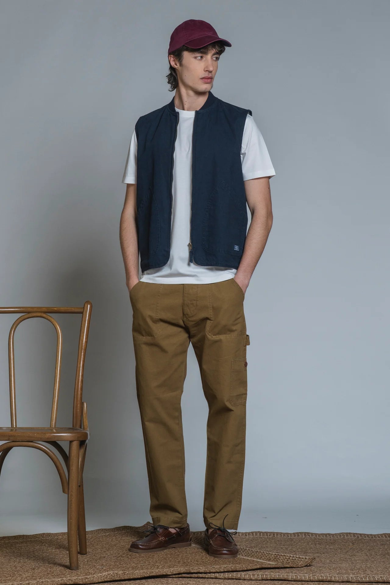 TERRY GILET ZIP COTTON SLUB NAVY