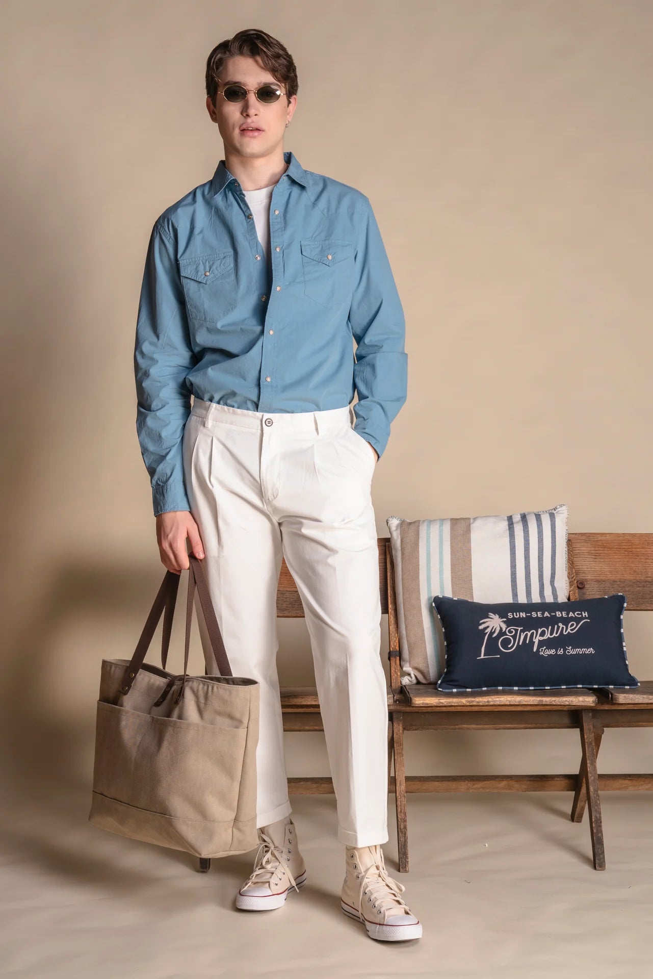 CAMICIA TWILL IN TAGLIO WESTERN INDAGO