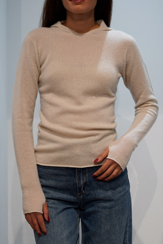 RETOIS MAGLIONE CON CAPPUCCIO IN CASHMERE LATTE