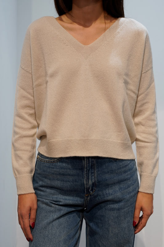 RETOIS MAGLIONE SCOLLO "V" IN CASHMERE LATTE