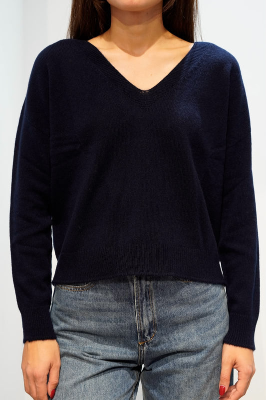 RETOIS MAGLIONE SCOLLO "V" IN CASHMERE NAVY