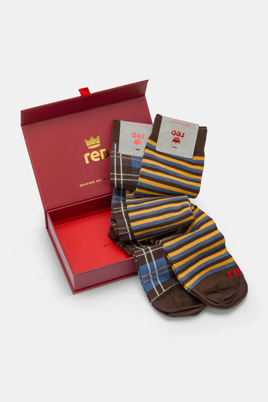 BOX CALZE UOMO TARTAN E RIGA MULTICOLOR CORVO RED