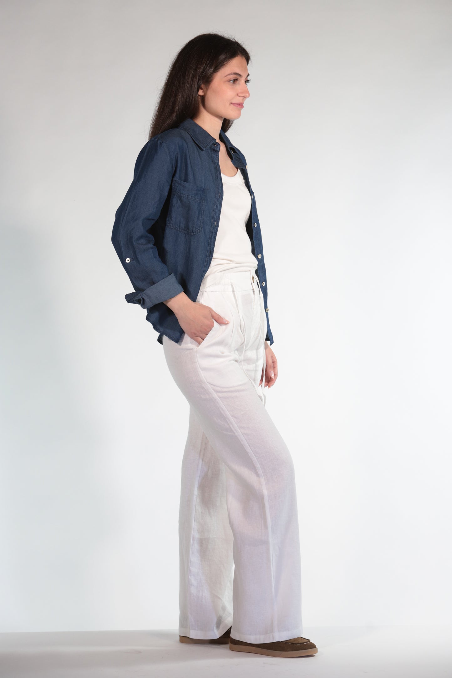 MARIKA PANTALACCIO IN PURO LINO WHITE