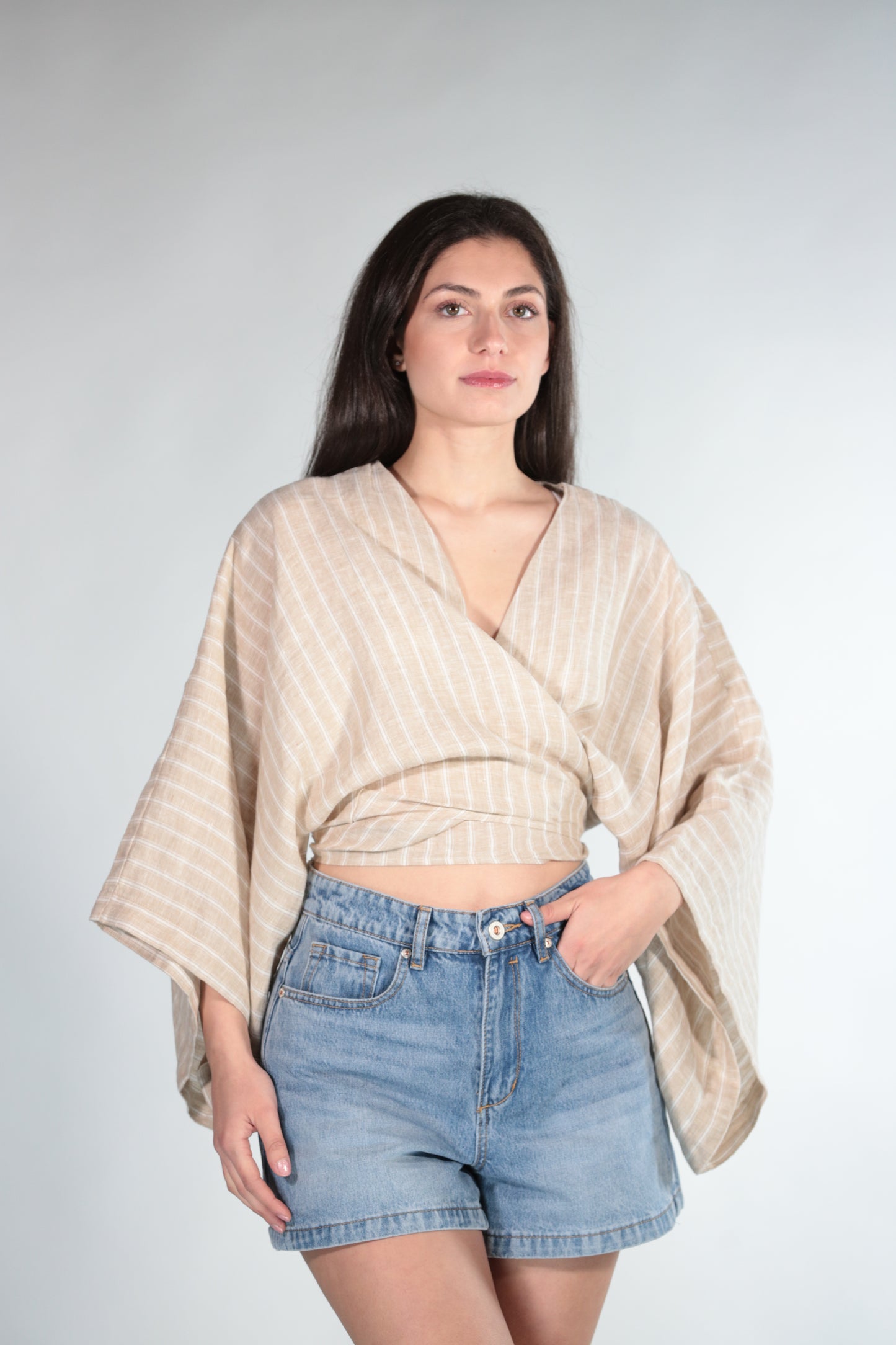 KATE CAMICIA A RIGHE IN MISTO LINO BEIGE