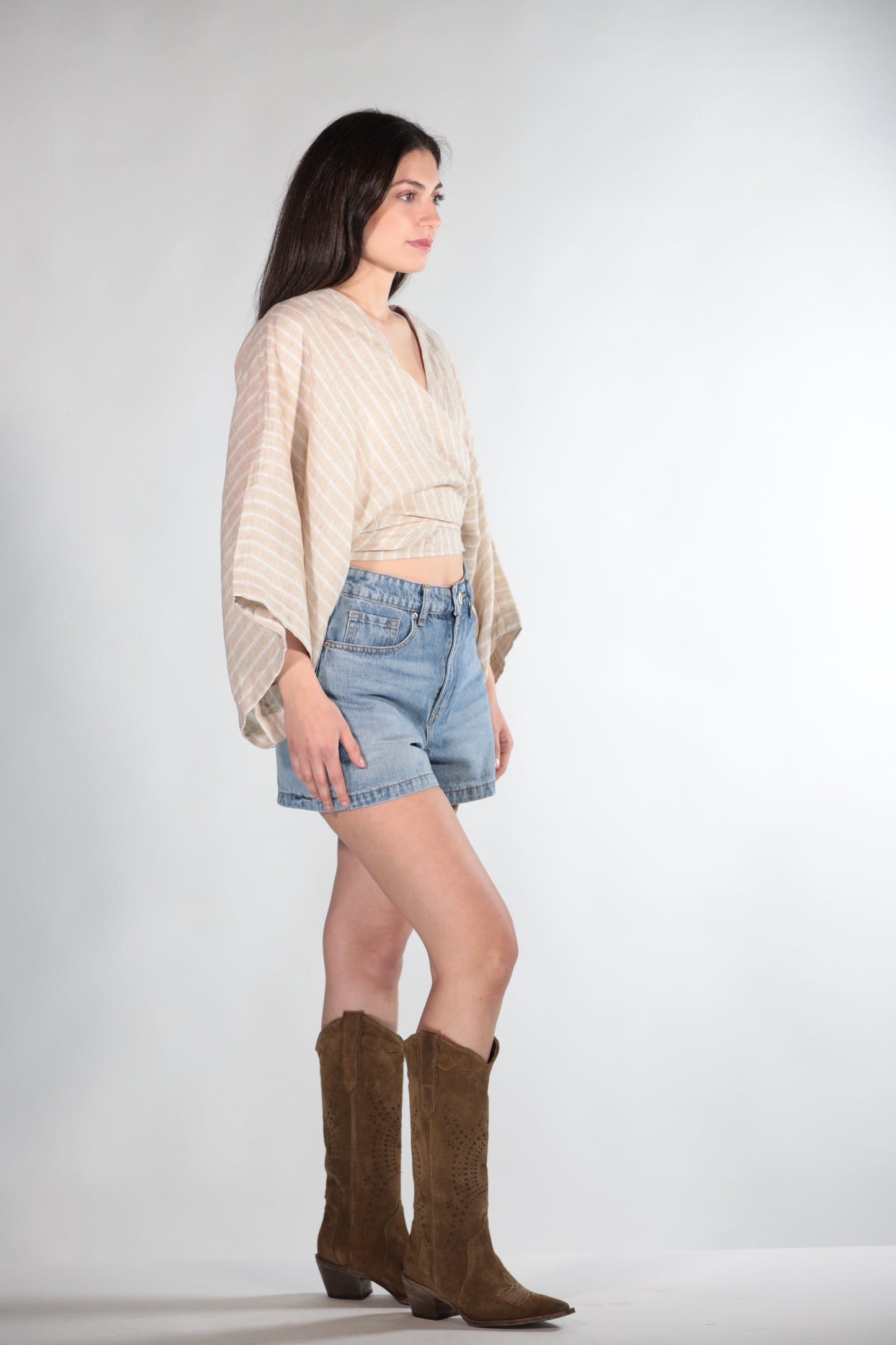 KATE CAMICIA A RIGHE IN MISTO LINO BEIGE