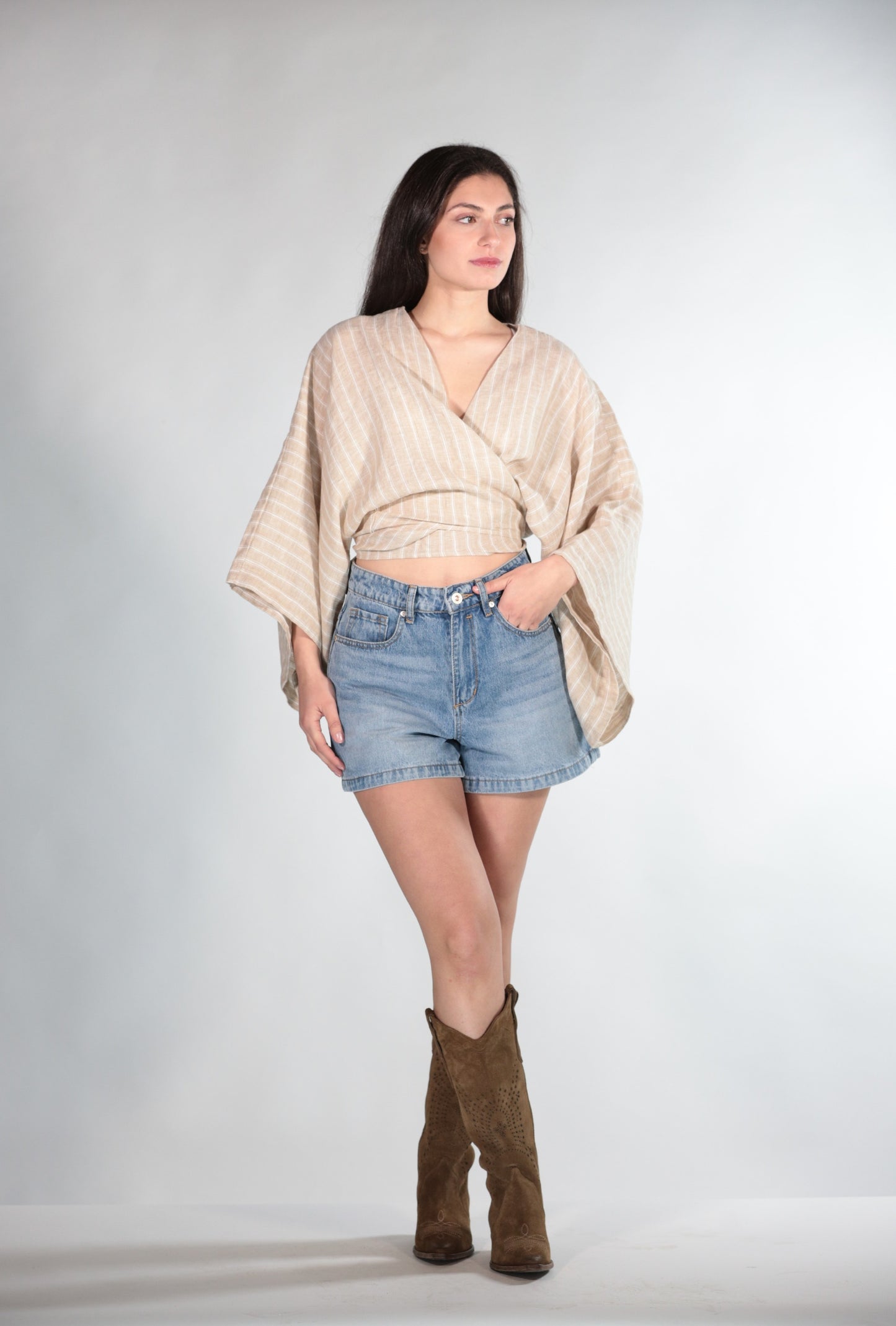 KATE CAMICIA A RIGHE IN MISTO LINO BEIGE