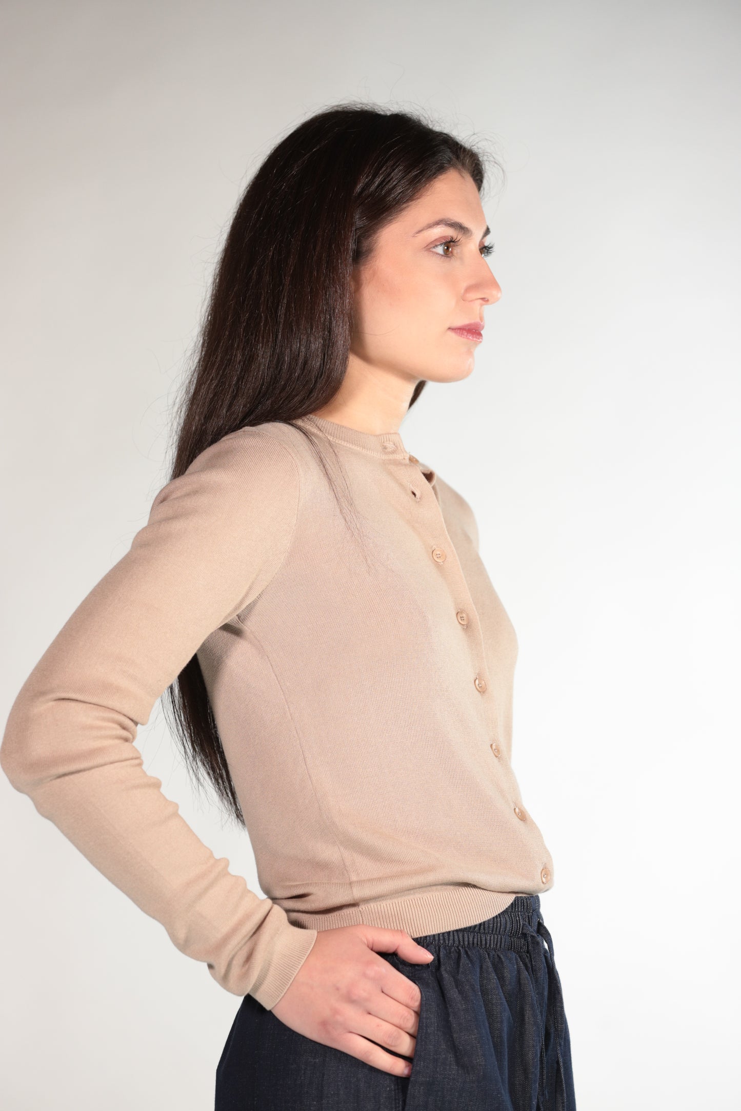CARDIGAN BASIC GIROCOLLO BEIGE