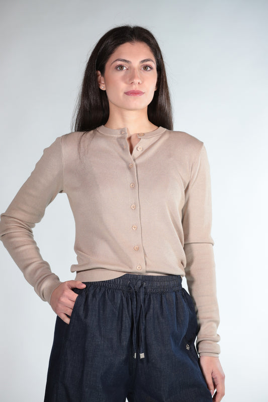 CARDIGAN BASIC GIROCOLLO BEIGE