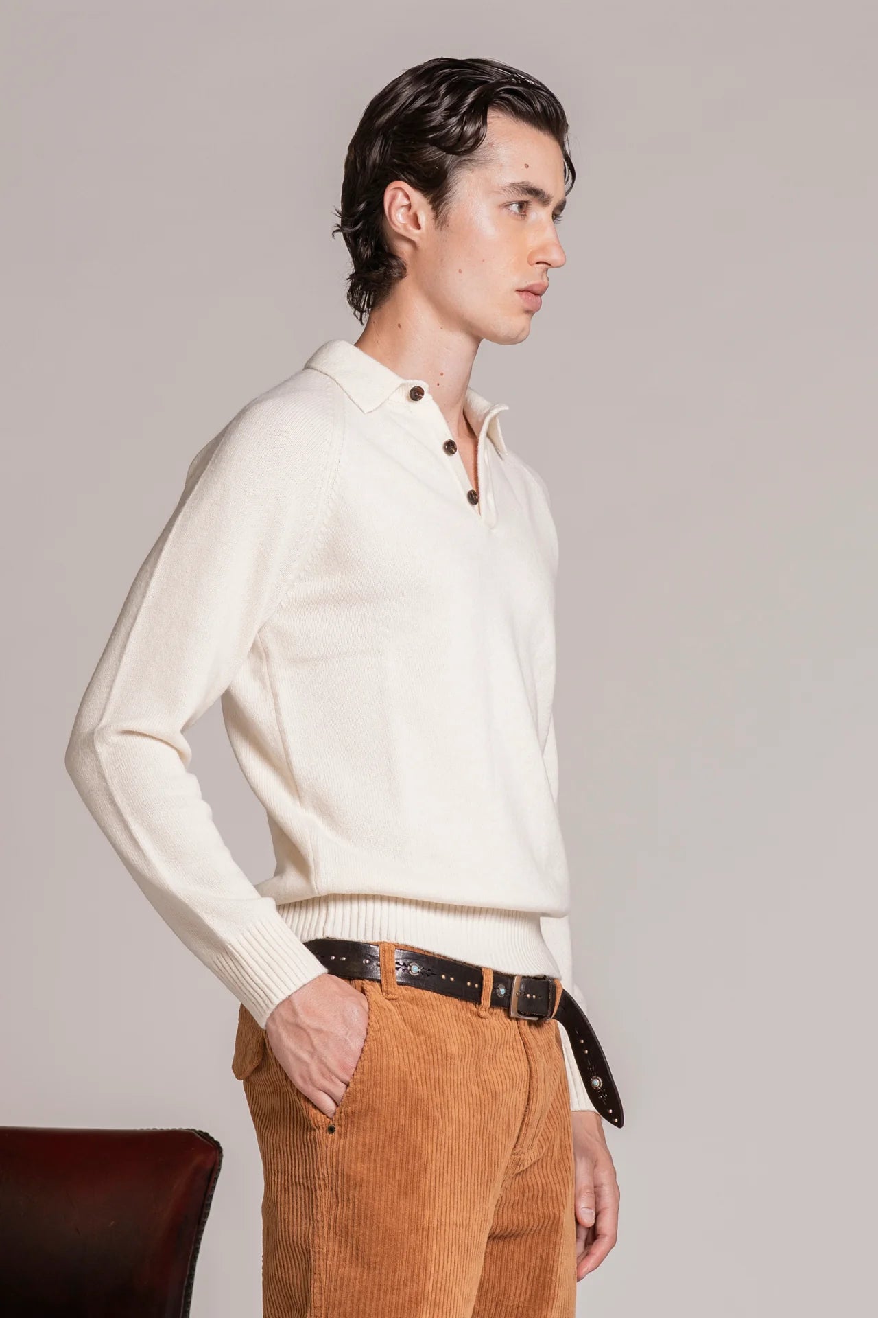 COLIN POLO SWEATER IN LAMBSWOOL WHITE