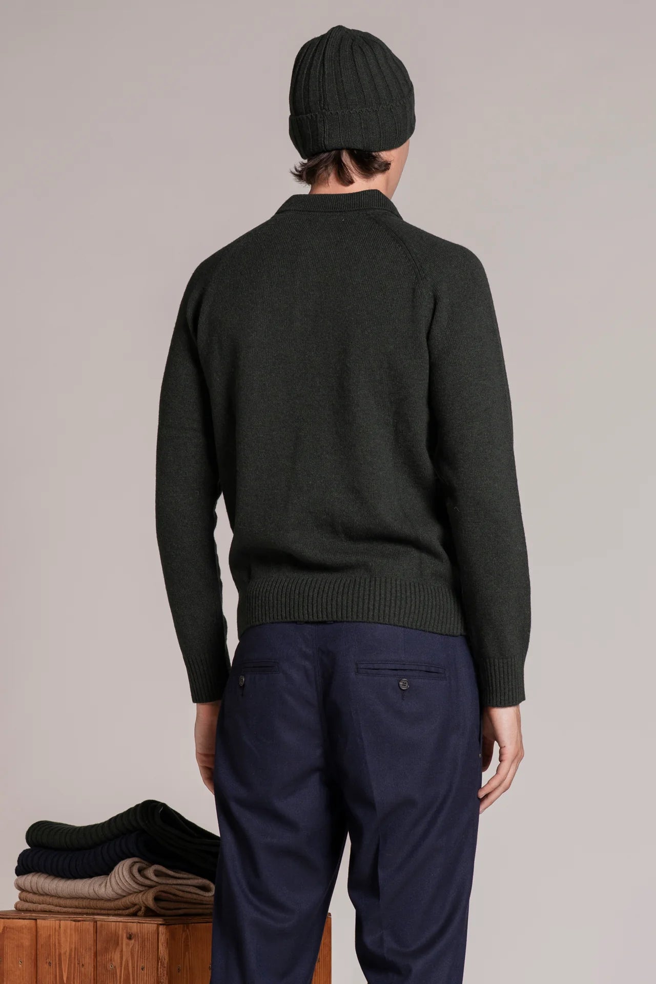 COLIN POLO SWEATER IN LAMBSWOOL GREEN