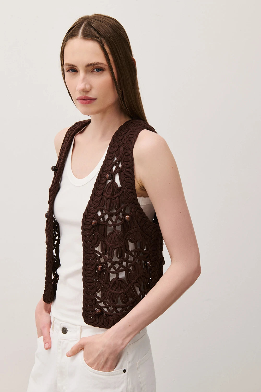 GILET CROCHET BROWN