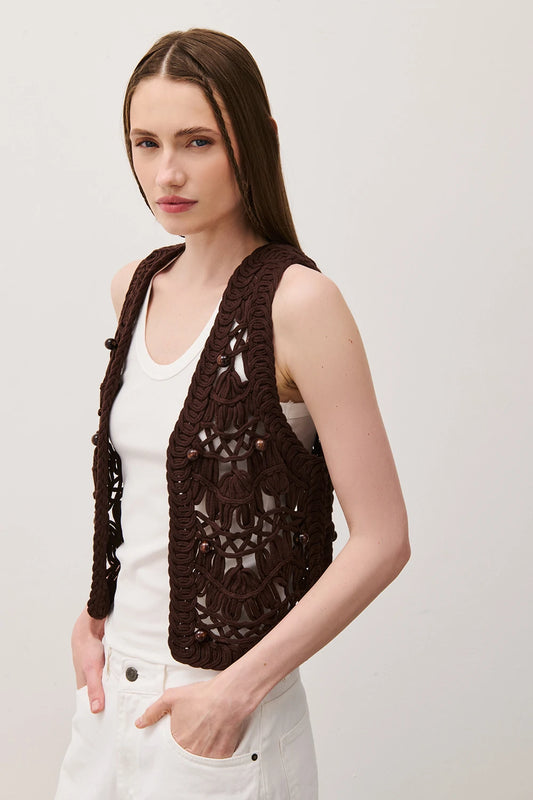 GILET CROCHET BROWN