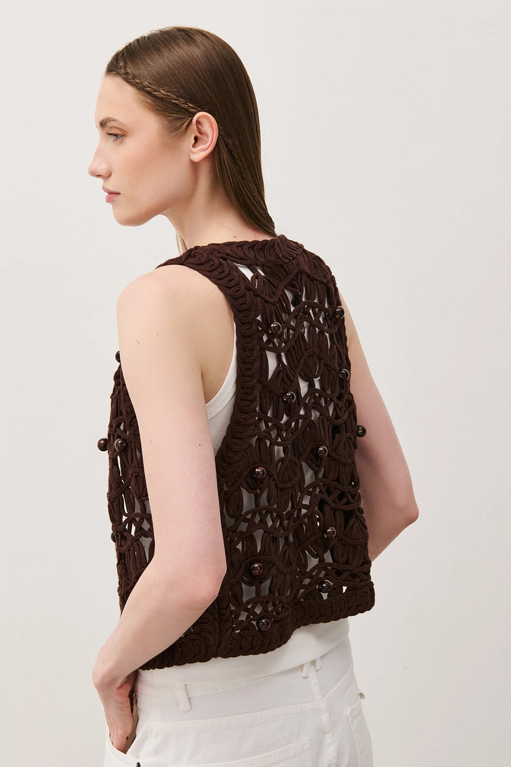 GILET CROCHET BROWN