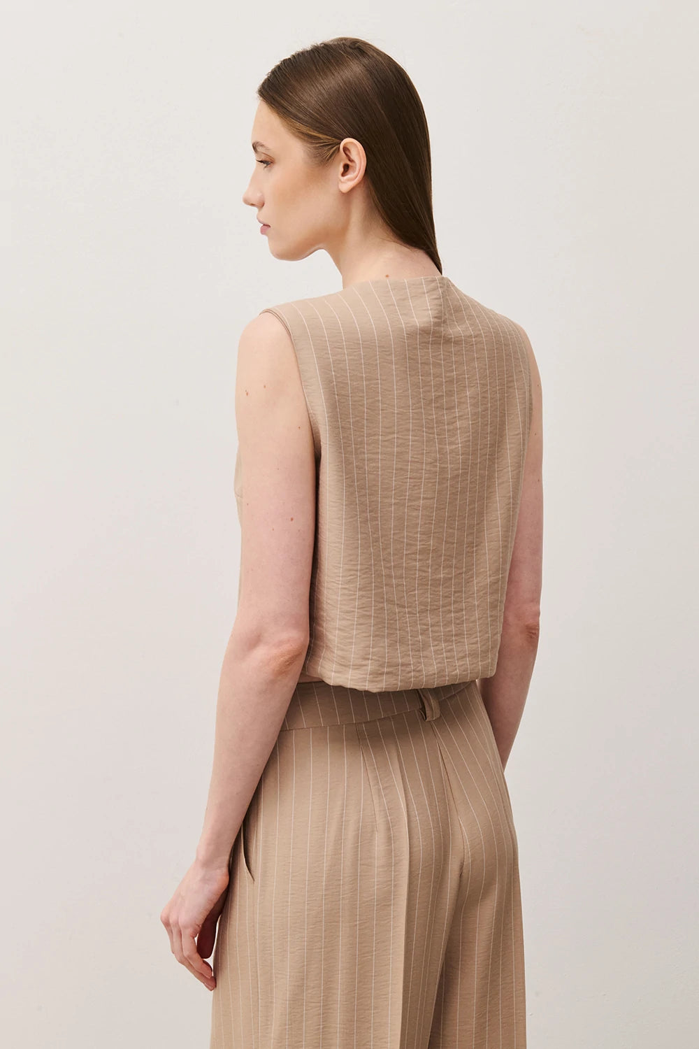 GILET ASIMMETRICO GESSATO CAMEL