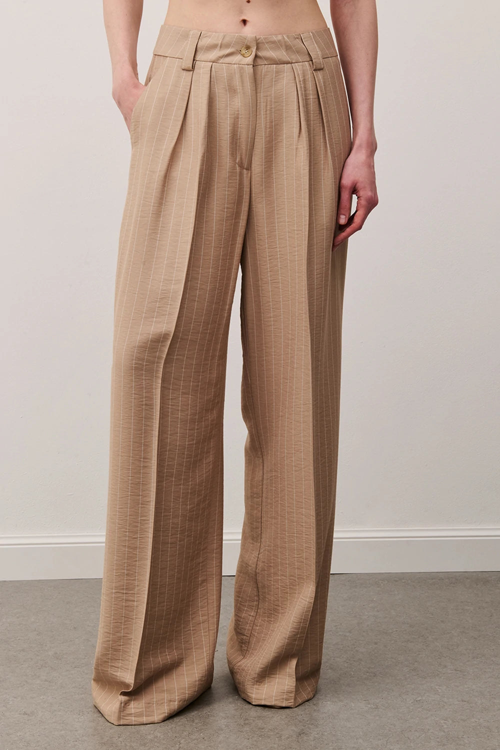 PANTALONE FULL LENGHT GESSATO BEIGE