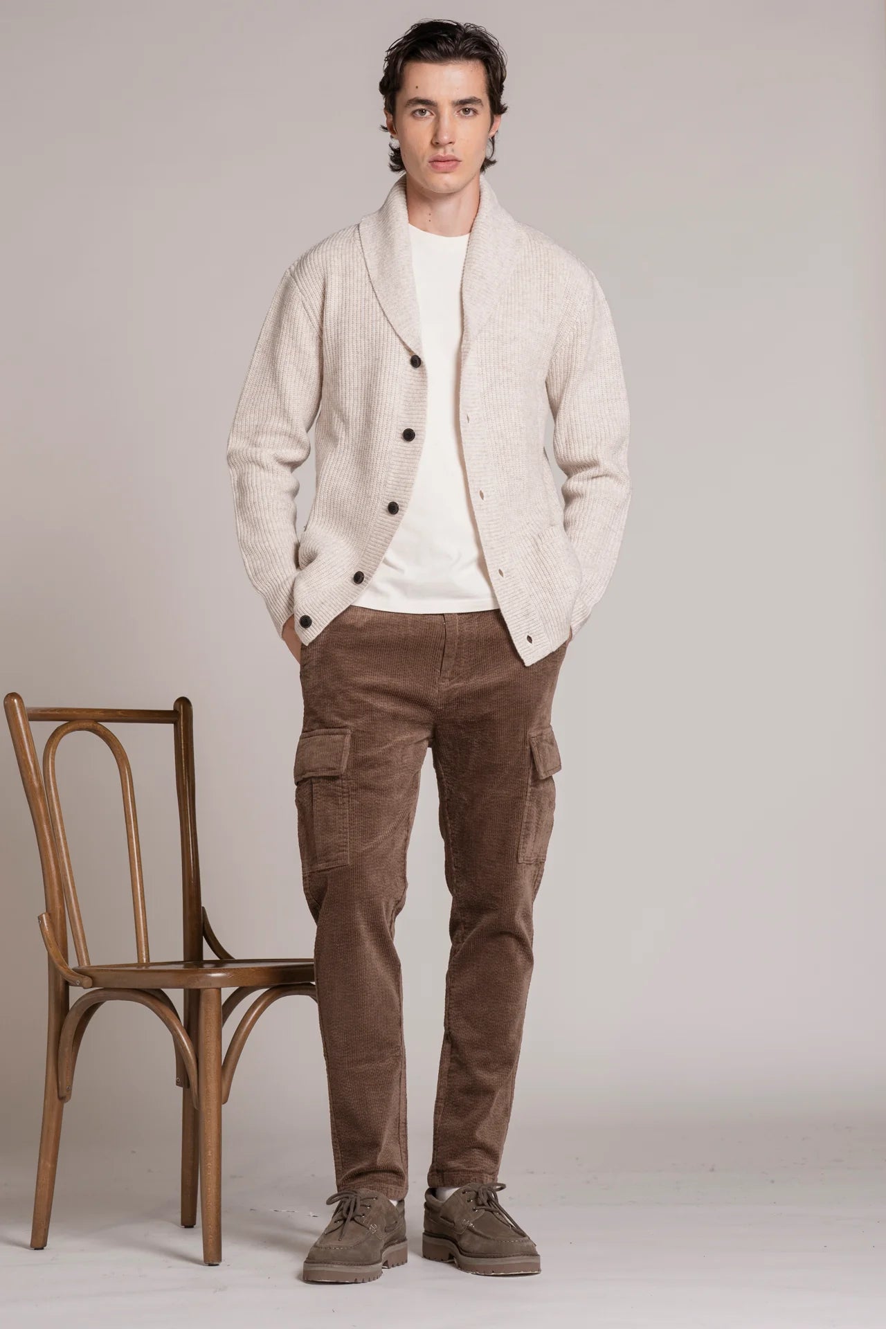 DANIEL CARDIGAN SCIALLATO IN MOULINE' ECRU'