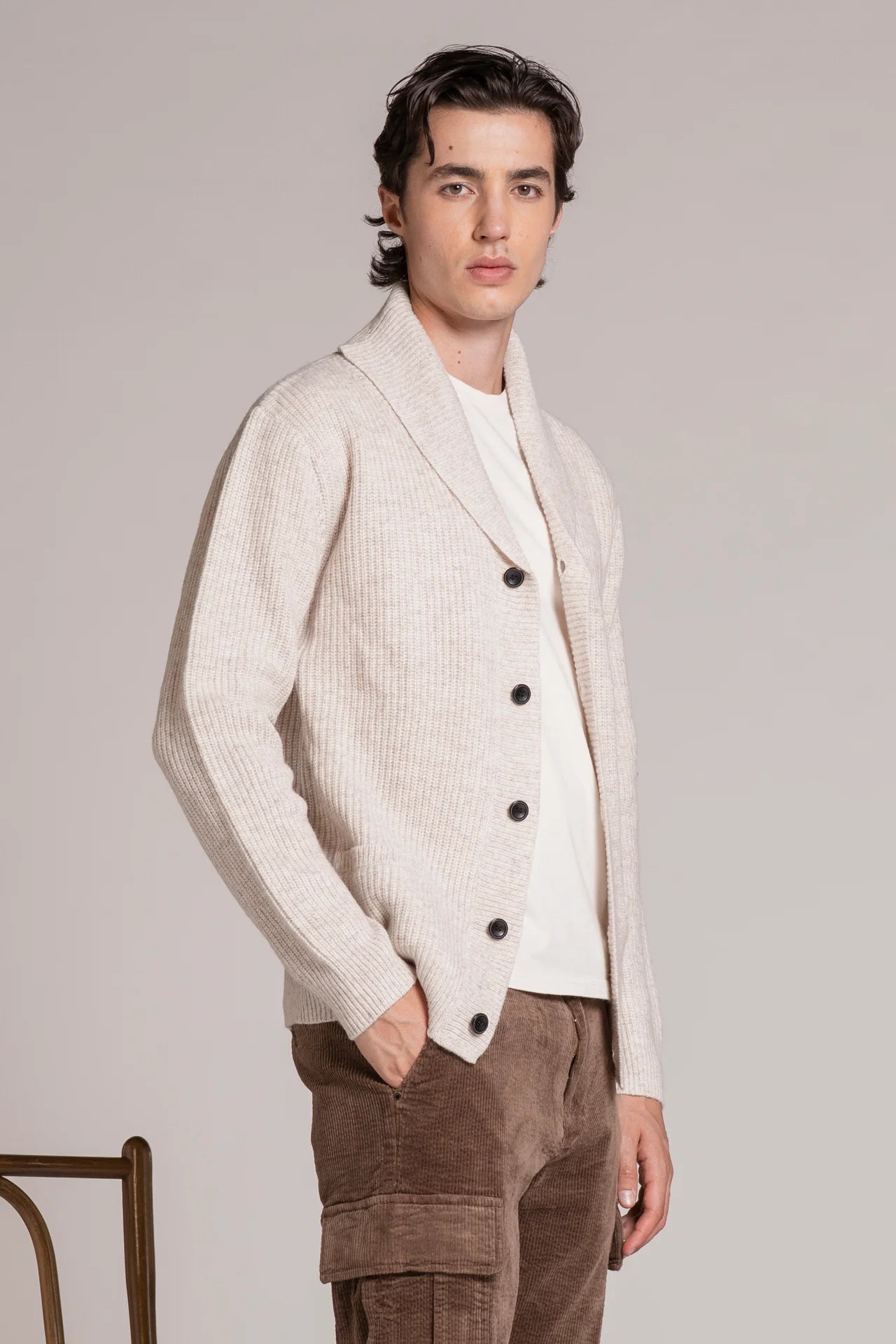 DANIEL CARDIGAN SCIALLATO IN MOULINE' ECRU'