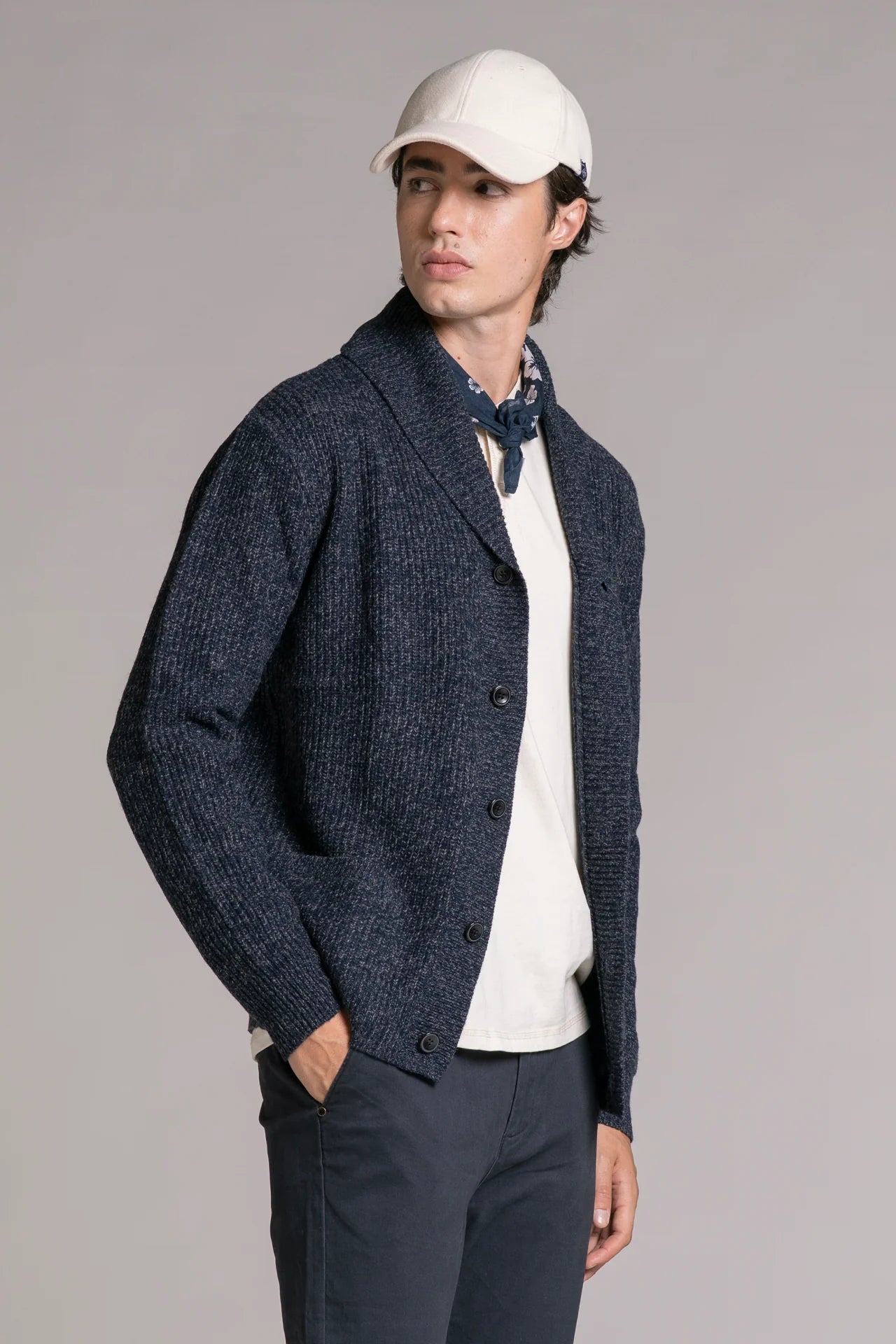 DANIEL CARDIGAN SCIALLATO IN MOULINE' NAVY
