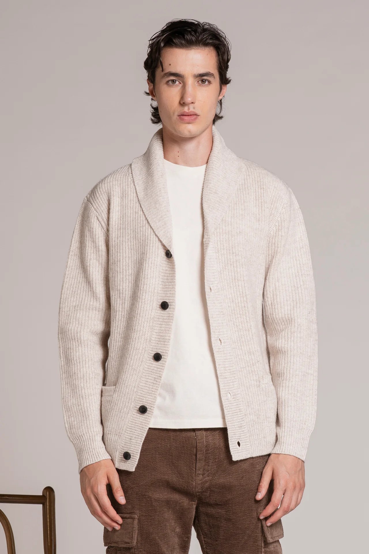 DANIEL CARDIGAN SCIALLATO IN MOULINE' ECRU'