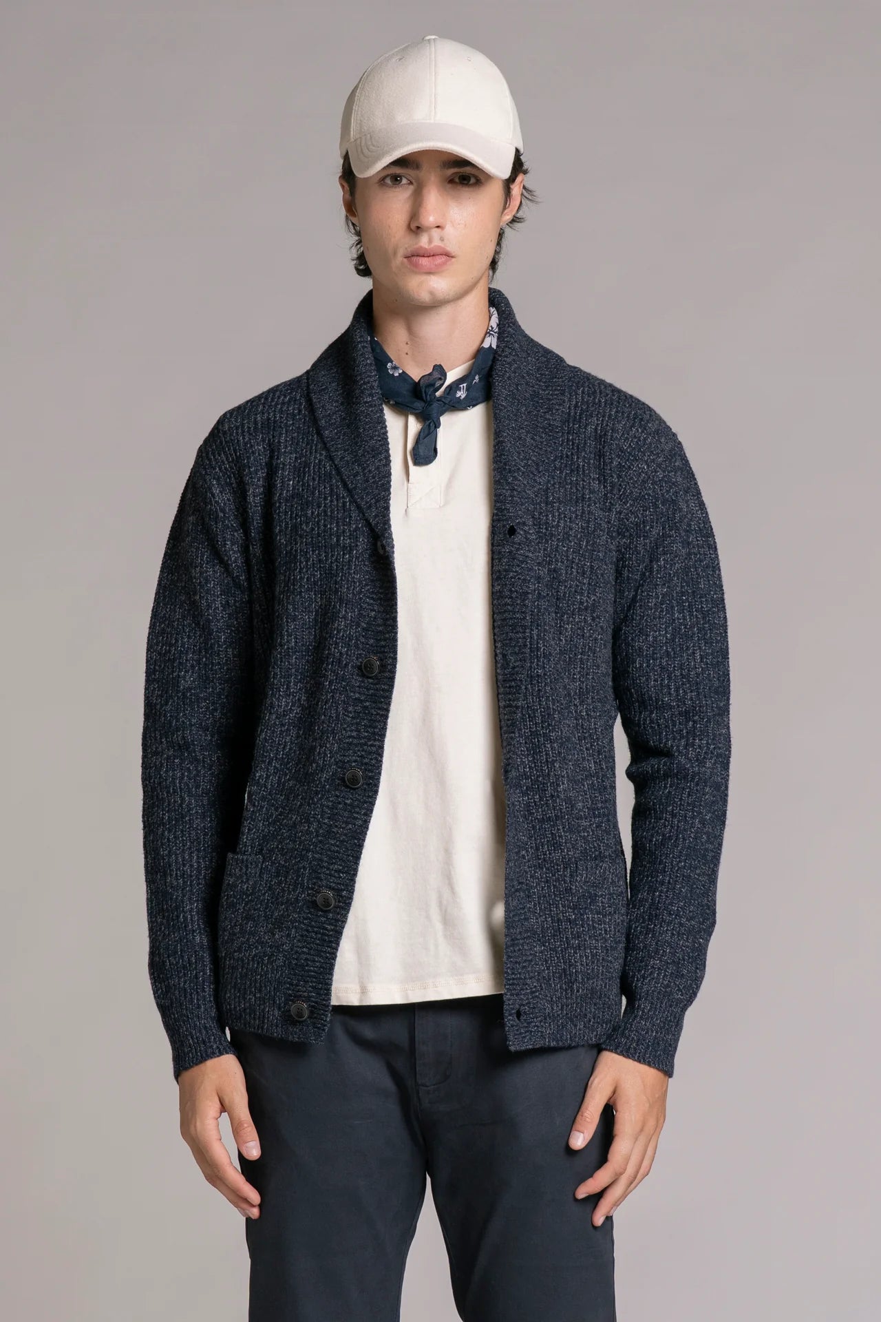 DANIEL CARDIGAN SCIALLATO IN MOULINE' NAVY