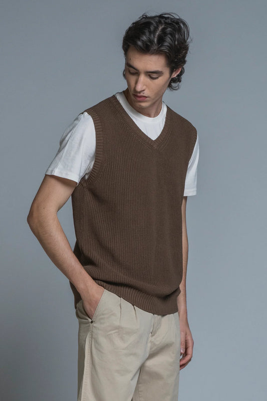 KEGAN GILET IN COTTON BROWN