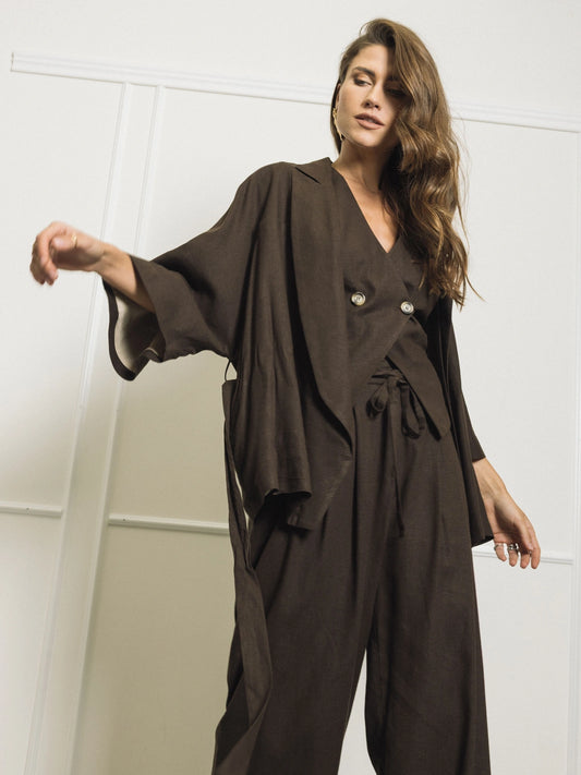 PANTALONE PALAZZO CON TRIPLA PINCES IN LINO