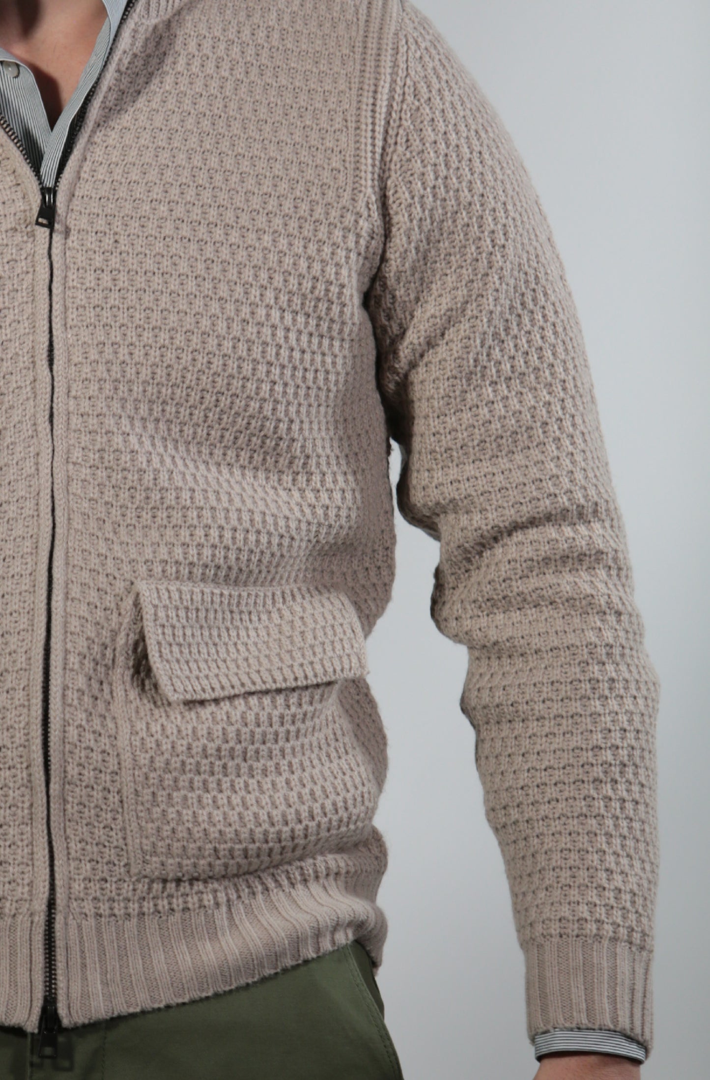 ERICK GIUBBINO FULL ZIP IN MERINOS ECRU'